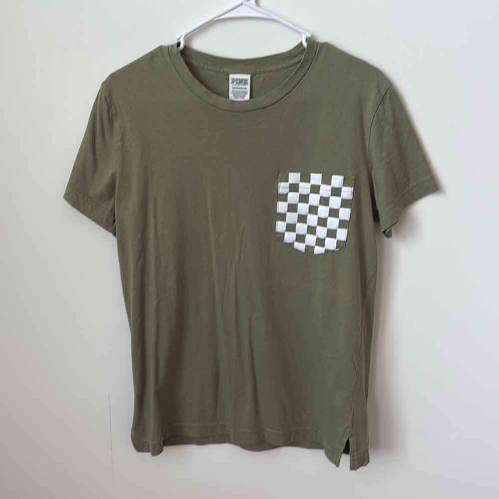 PINK by Victoria’s‎ Secret Green Checkered Pocket Tee